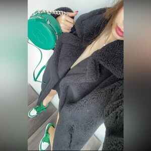 Black faux fur teddy coat